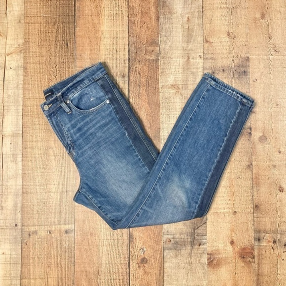 J.Crew Vintage Straight Jeans 29 Medium Wash Dark Side Stripe Tuxedo Distressed